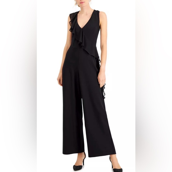 Connected Women’s Ruffled Jumpsuit Elegant Black Tie Event Plus Size 20W NEW - Picture 2 of 5